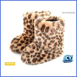 Faux Fur Snow Boots Mid-Calf Flat Winter Shoes Fuzzy Warm